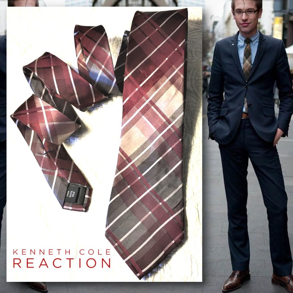 KENNETH COLE REACTION 60" Plaid Silk Tie